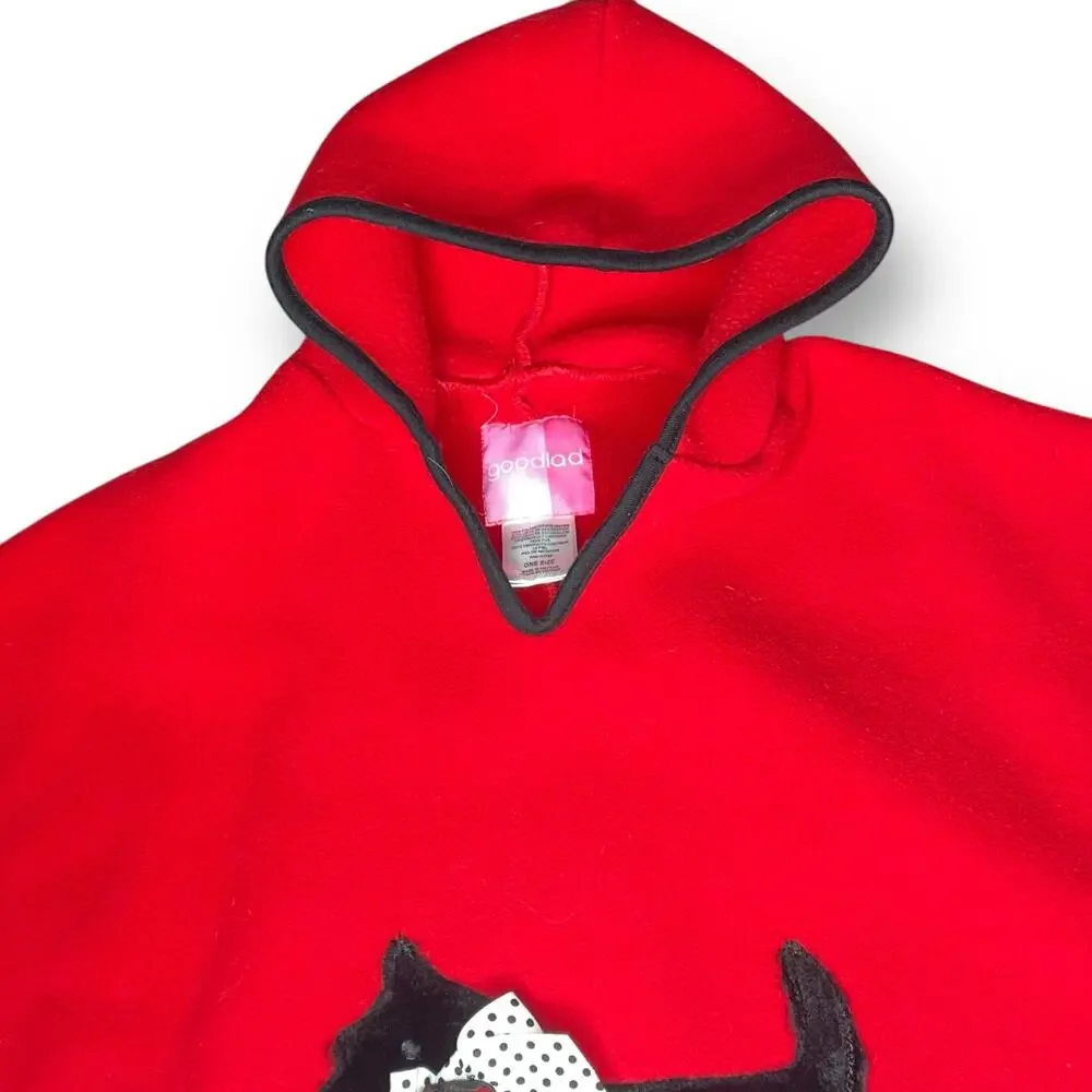Goodlad Girls Red Fleece Hooded Poncho Cape Scottish Terrier Scottie Dog OS
